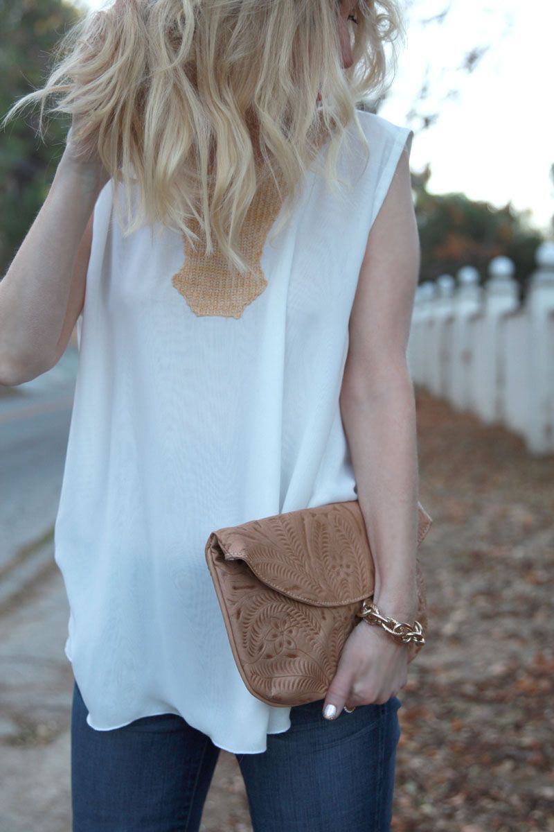 m dot blouse, vania and david clutch, currently crushing