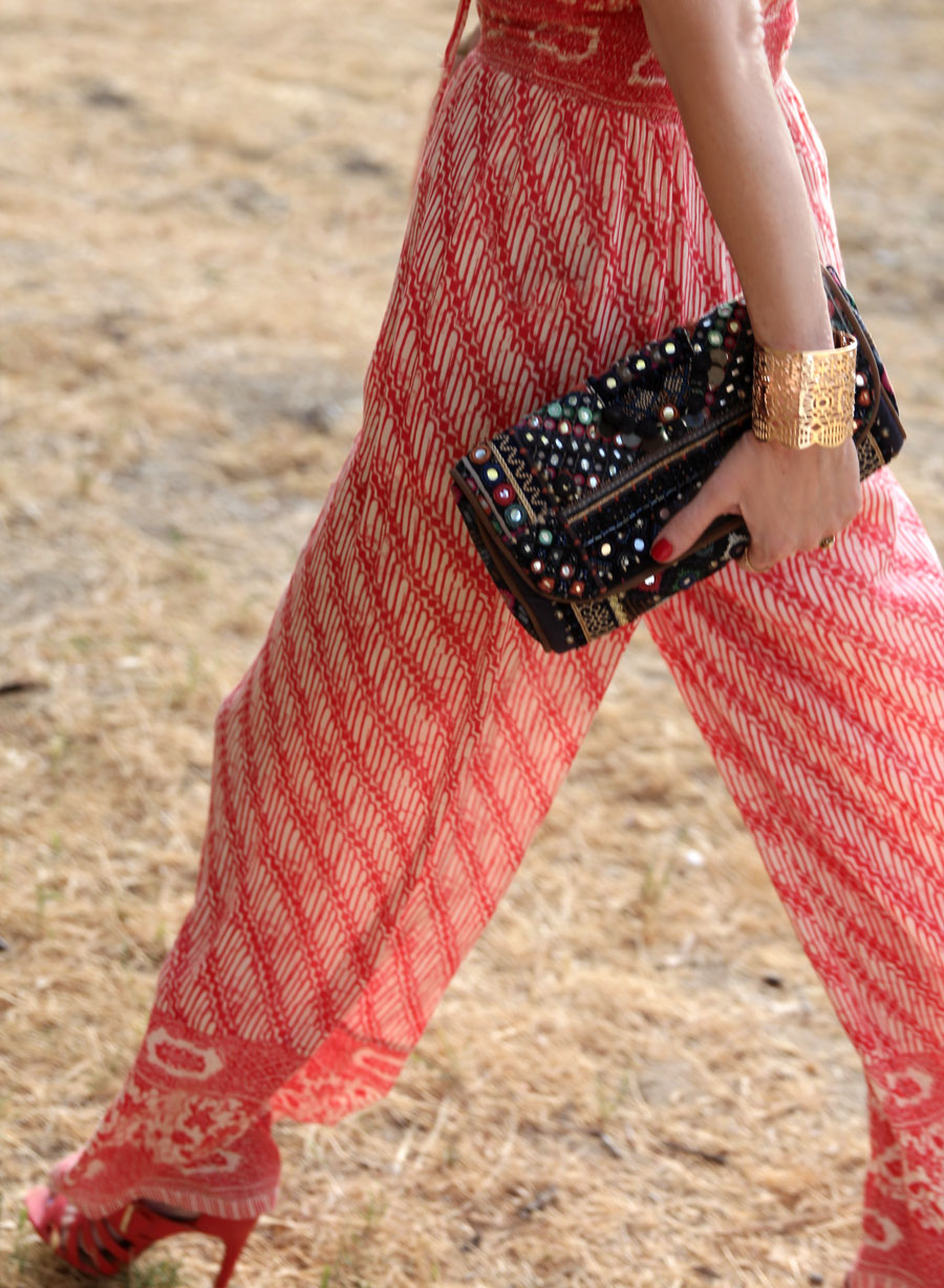 currently crushign, ecote quilted mirror clutch, free people smocked jumpsuit
