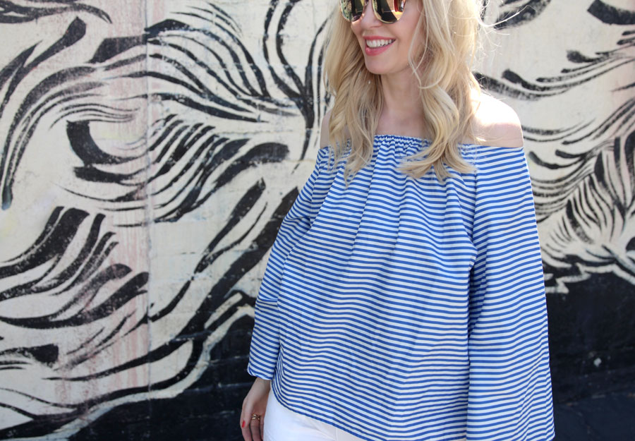 currently crushing, shein.com, cutest off the shoulder blouse, striped off the shoulder blouse, quay australia sunglasses, mirrored aviators, nordstrom sale, best white jeans, sole society flatforms